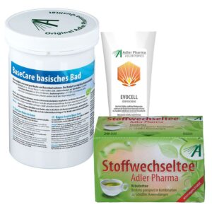 Adler Pharma Stoffwechseltee + EVOCELL Körpercreme + BaseCare basisches Bad